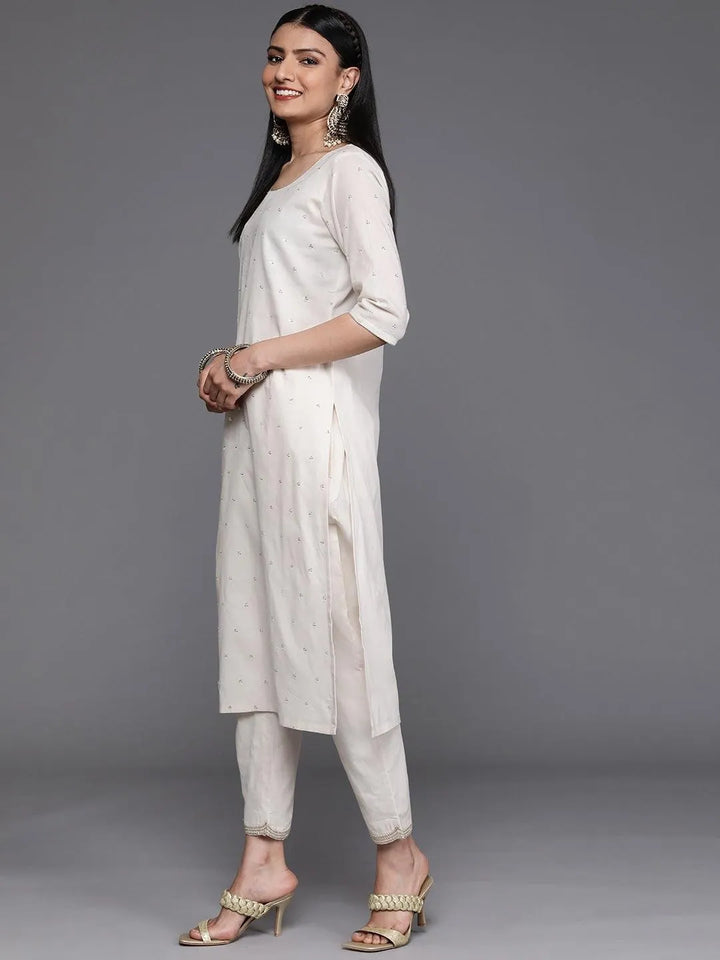 Off White Embellished Cotton Kurta - Libas