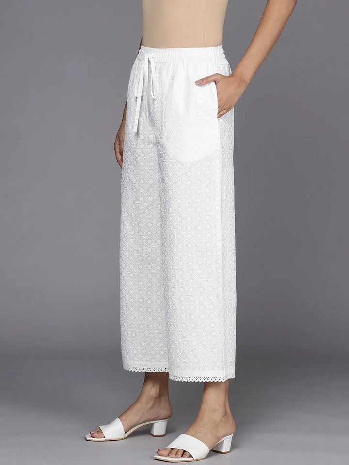 Off White Embroidered Cotton Palazzos - Libas