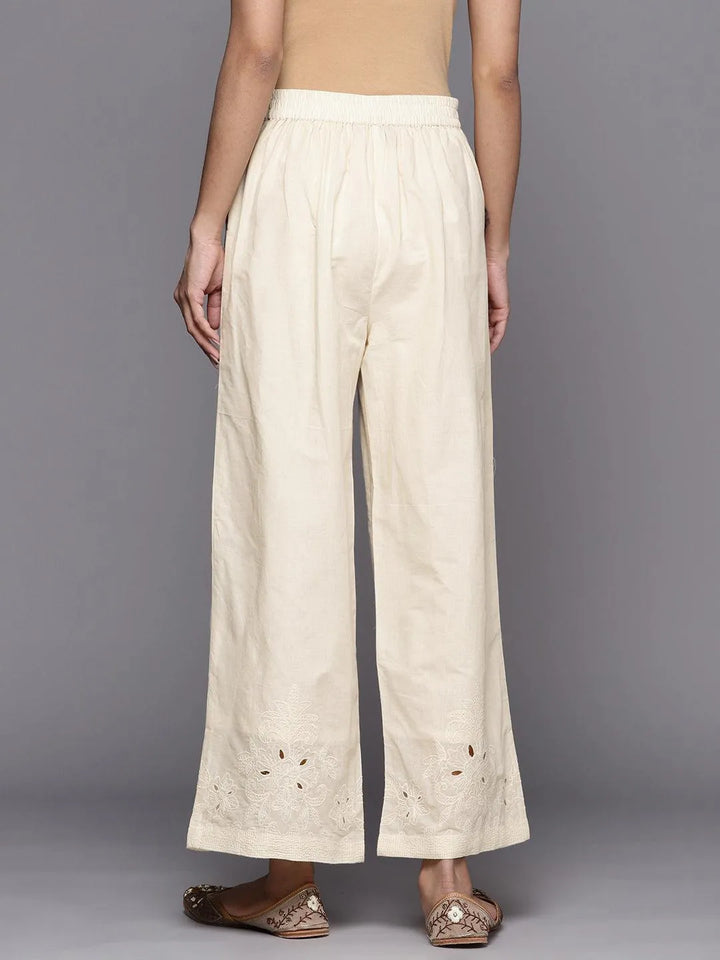 Off White Hem Design Cotton Palazzos - Libas