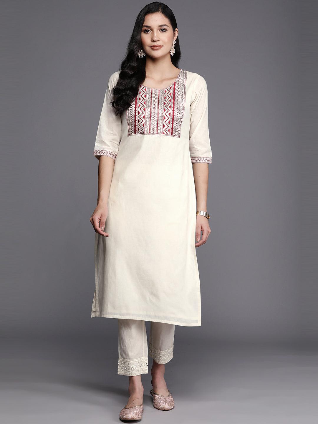 Buy Off White Printed Cotton Straight Kurta Online at Rs.629 | Libas