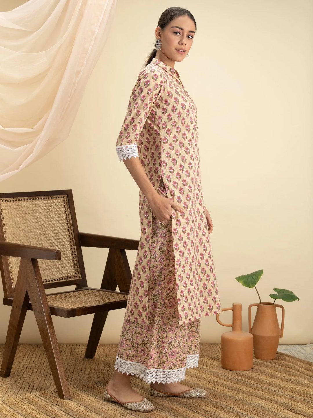 Off-White Printed Kurta Set - Libas