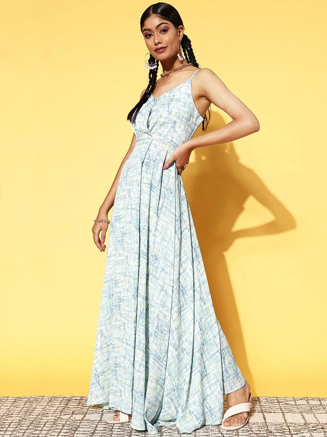 Off White Printed Georgette Dress - Libas 