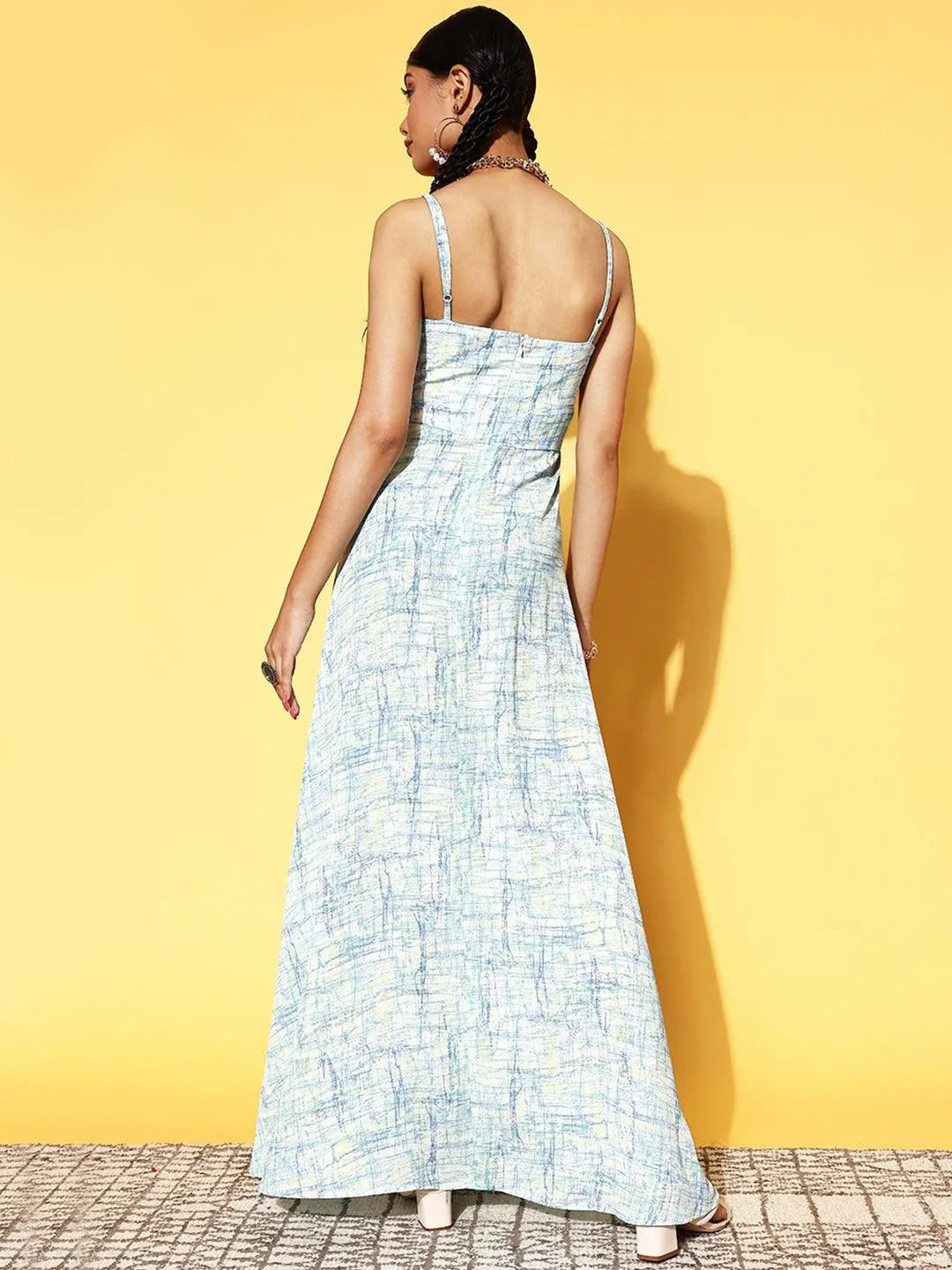 Off White Printed Georgette Dress - Libas 