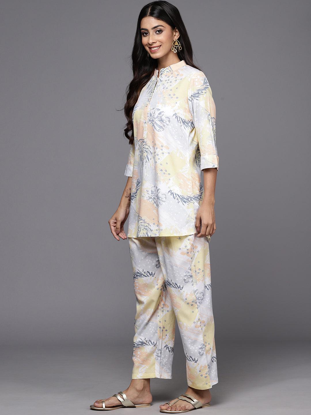 Off White Printed Rayon Co-Ords - Libas