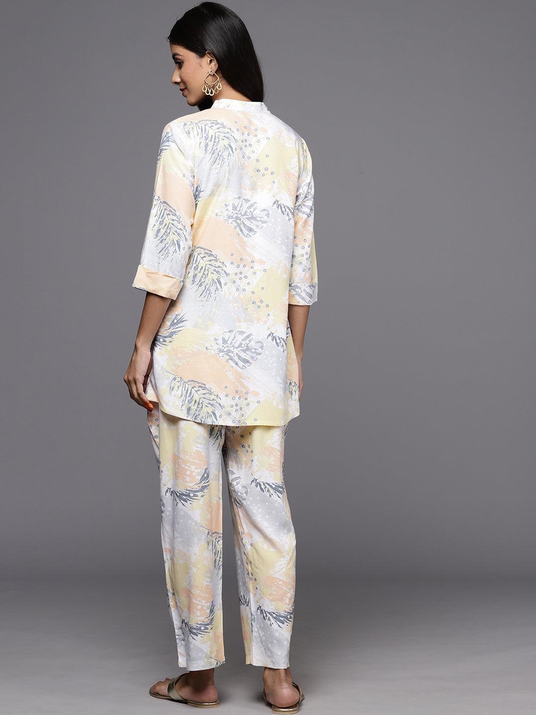 Off White Printed Rayon Co-Ords - Libas