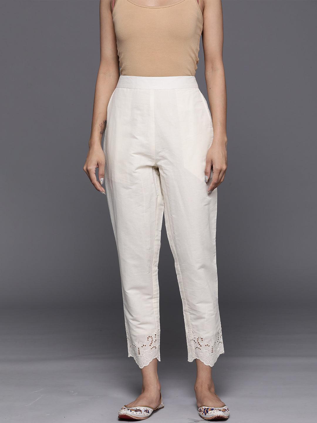 Off White Schiffli Cotton Trousers - Libas