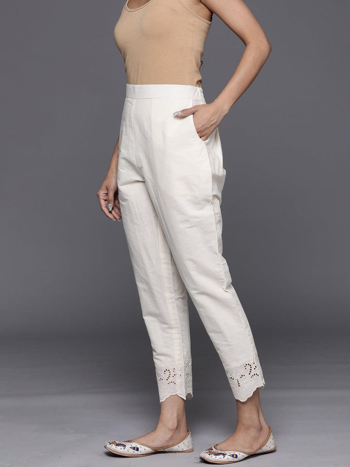 Off White Schiffli Cotton Trousers - Libas