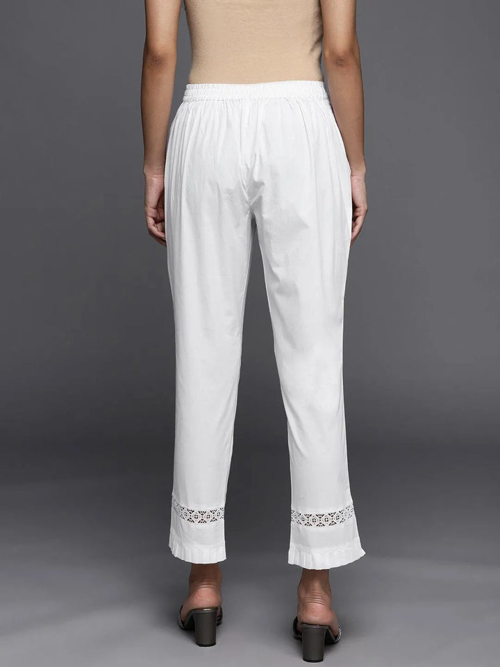 Off White Solid Cotton Trousers - Libas