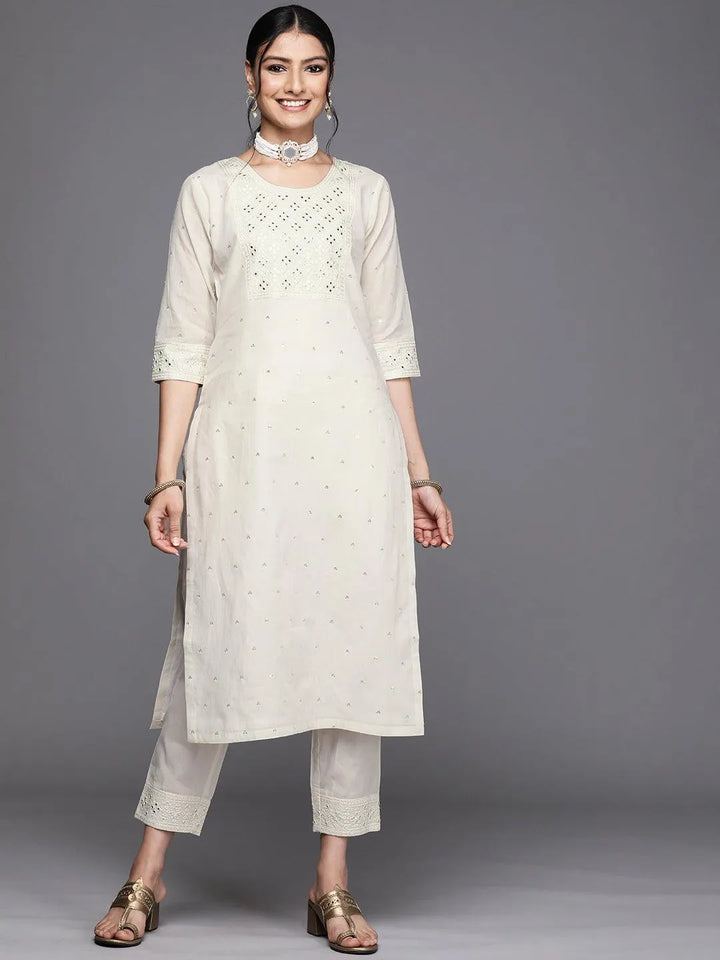 Off White Yoke Design Cotton Kurta - Libas