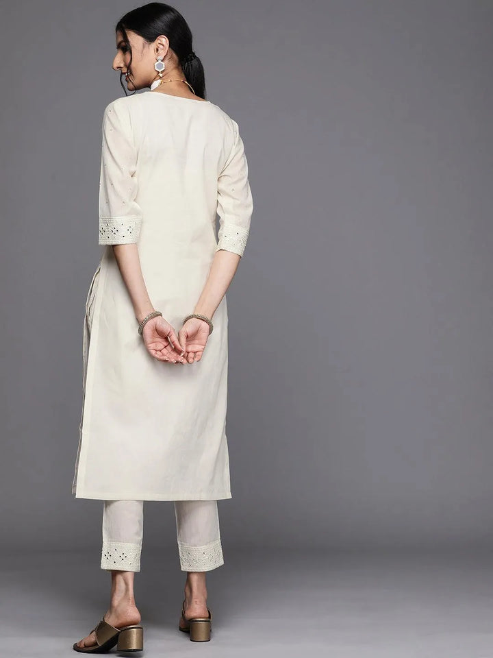 Off White Yoke Design Cotton Kurta - Libas