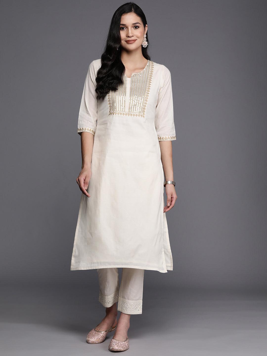 Buy Off White Yoke Design Cotton Straight Kurta Online at Rs.755 | Libas