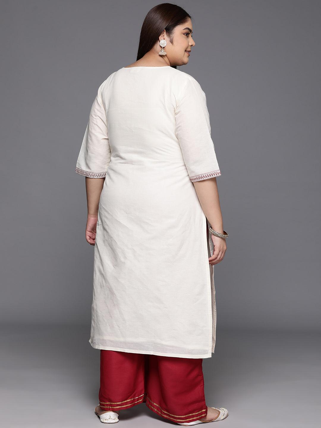 Off White Yoke Design Cotton Straight Kurta - Libas