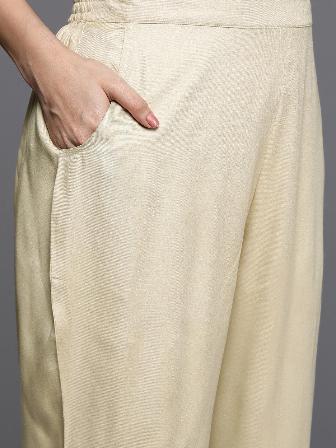 Off White Yoke Design Wool Blend Tunic With Trousers - Libas 