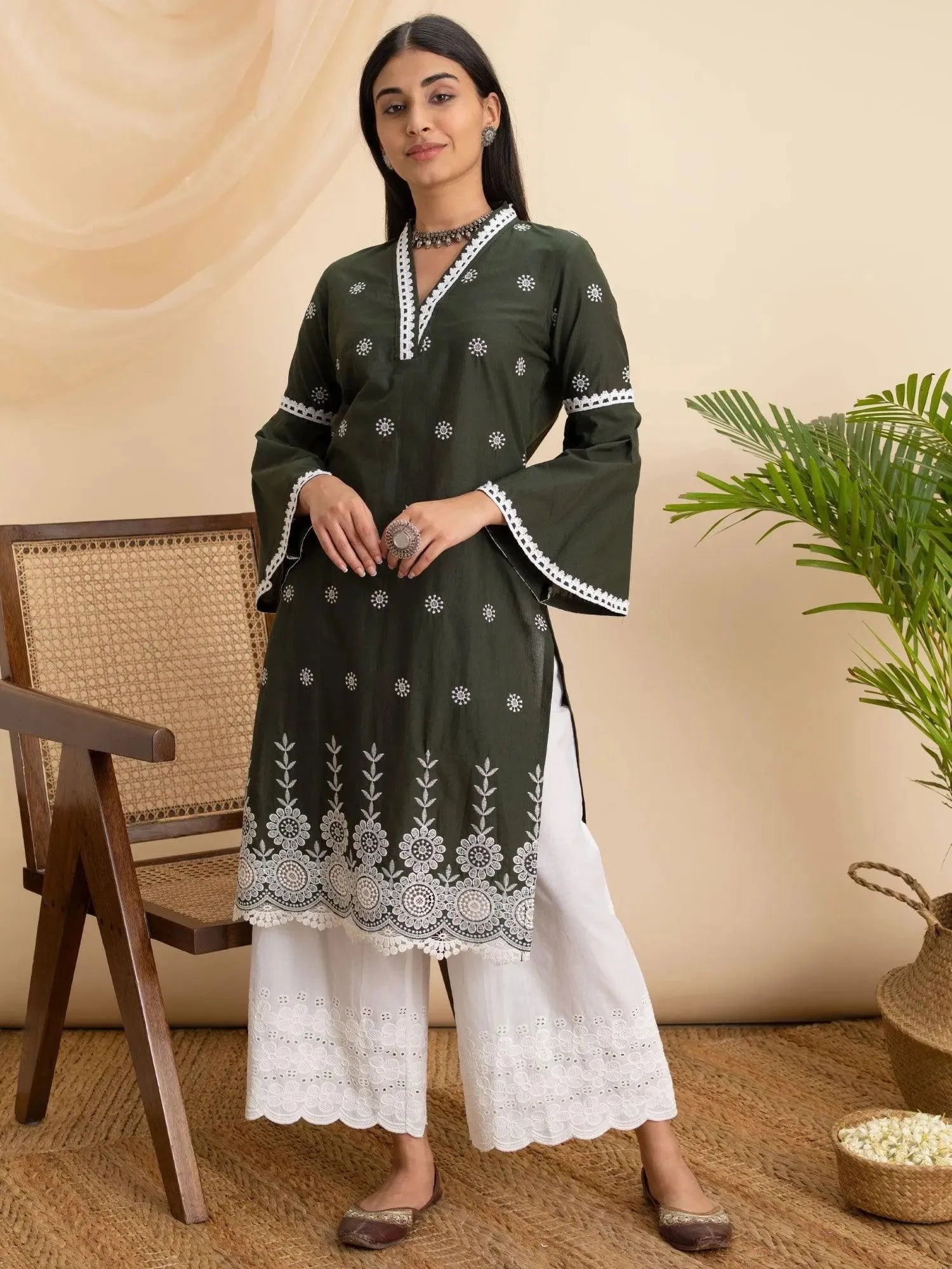 

Buy Olive Embroidered Cotton Kurta - 12064O-XS | Libas Ethnic Wear Online