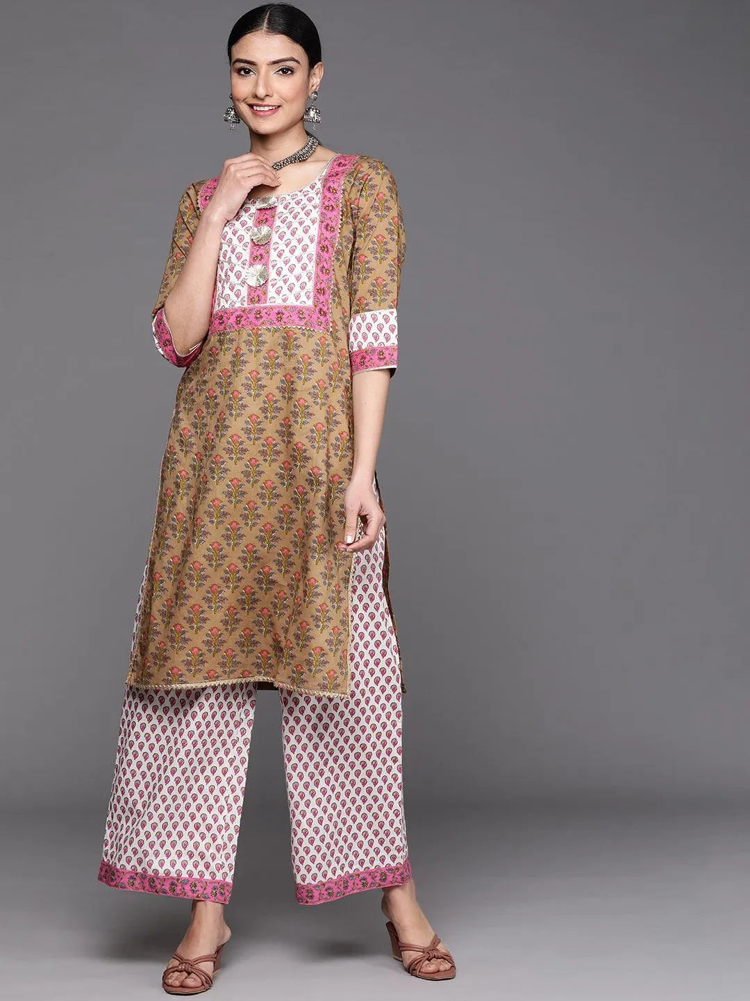 Olive Green Yoke Design Cotton Kurta - Libas