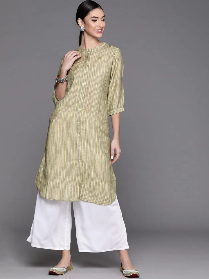 Olive Printed Chanderi Silk Kurta - Libas