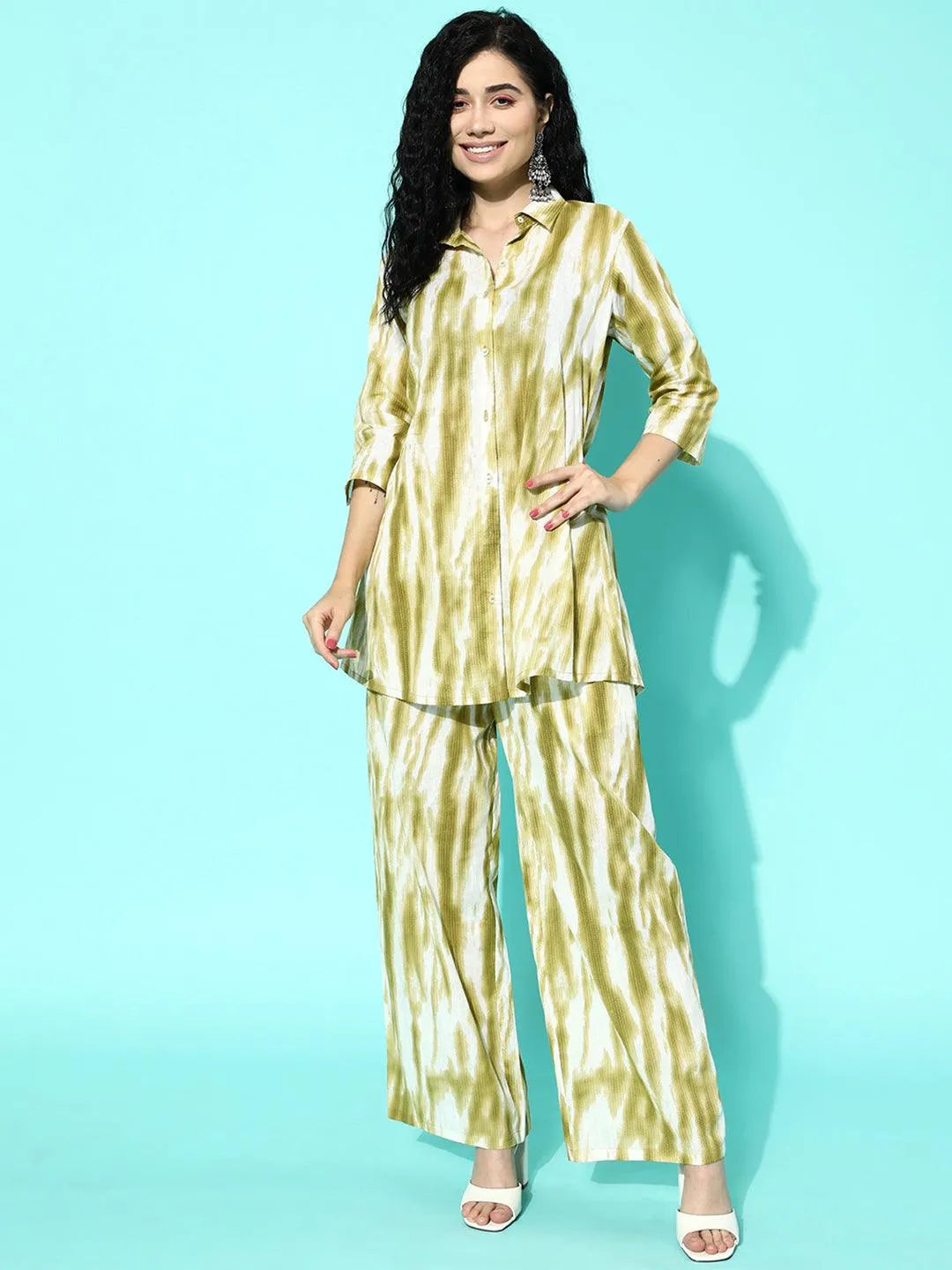 Olive Printed Cotton Night Suit - Libas