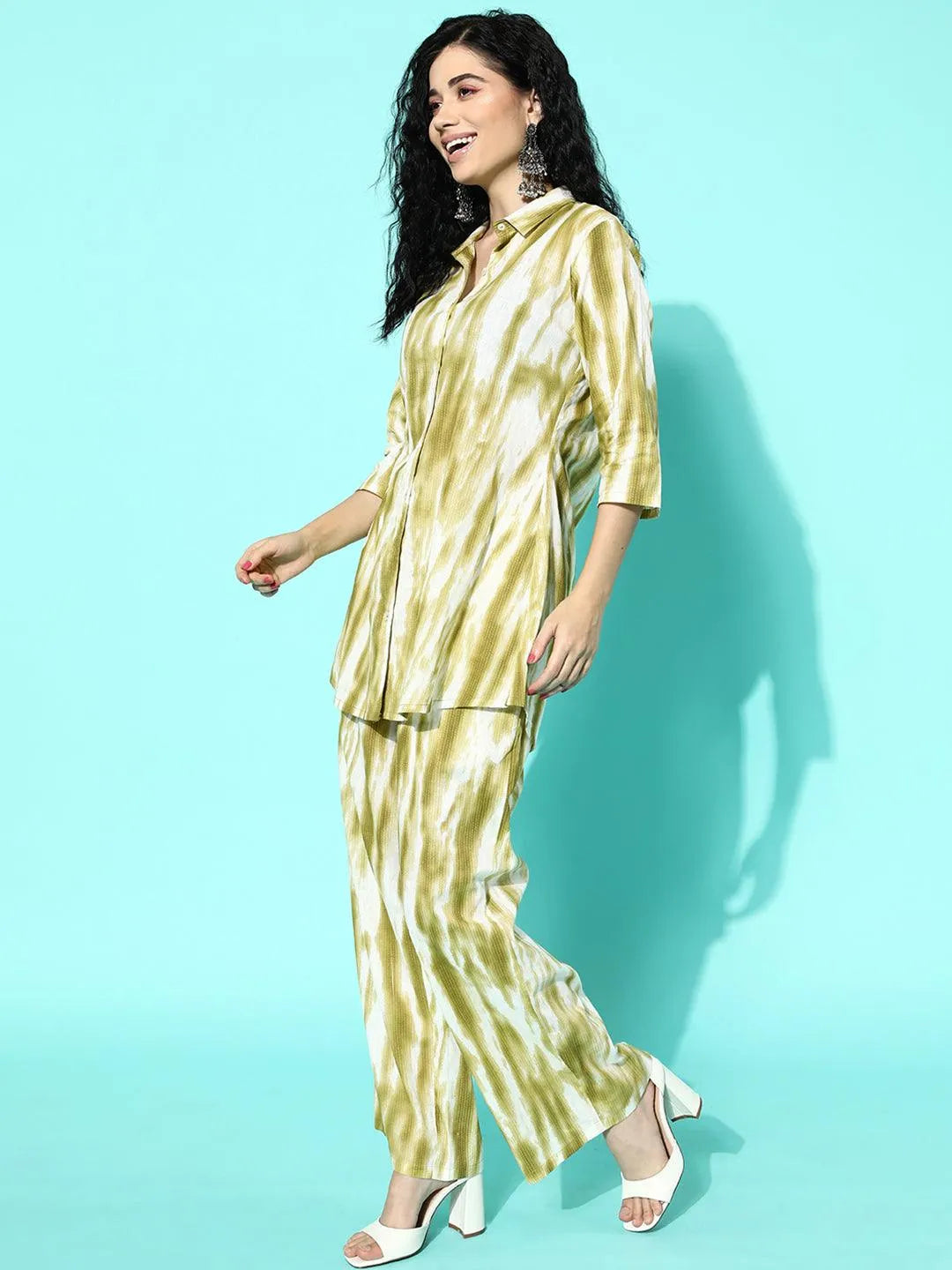 Olive Printed Cotton Night Suit - Libas 