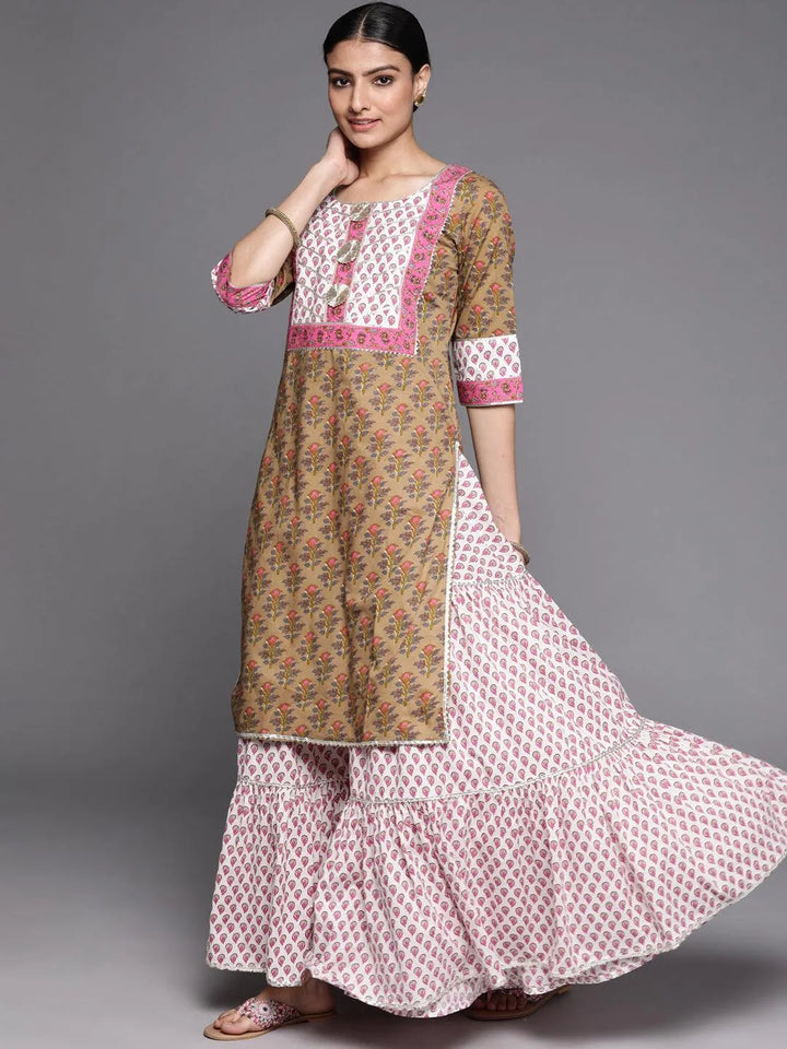 Olive Printed Cotton Suit Set - Libas