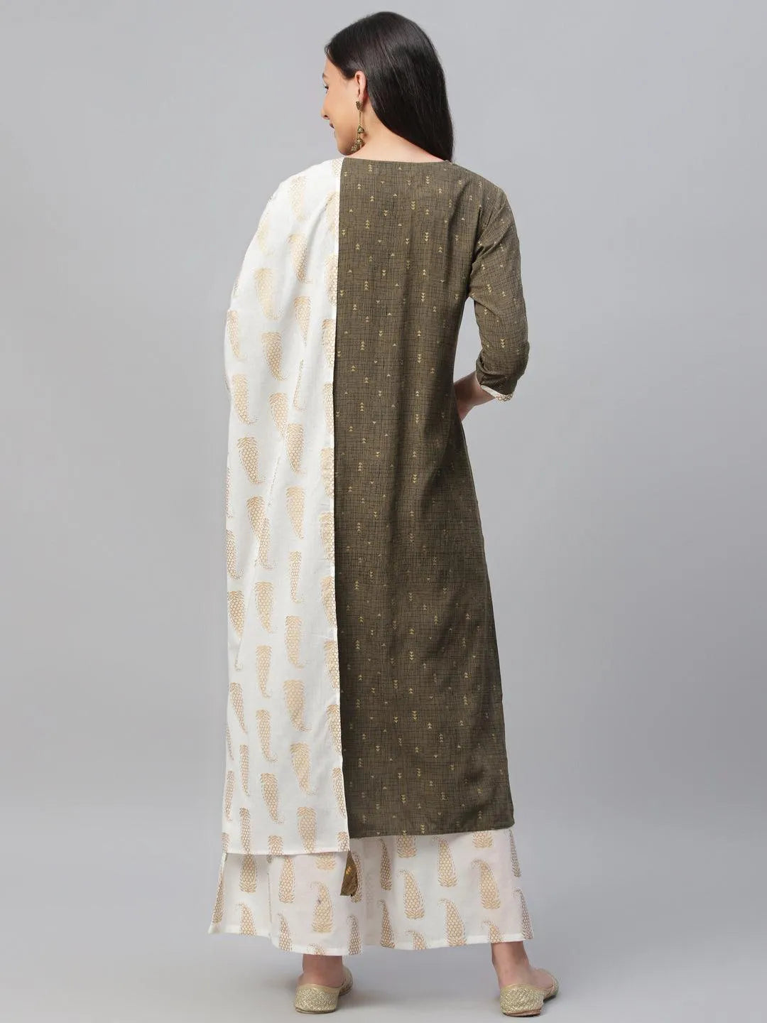 Olive Green Printed Rayon Suit Set - Libas 