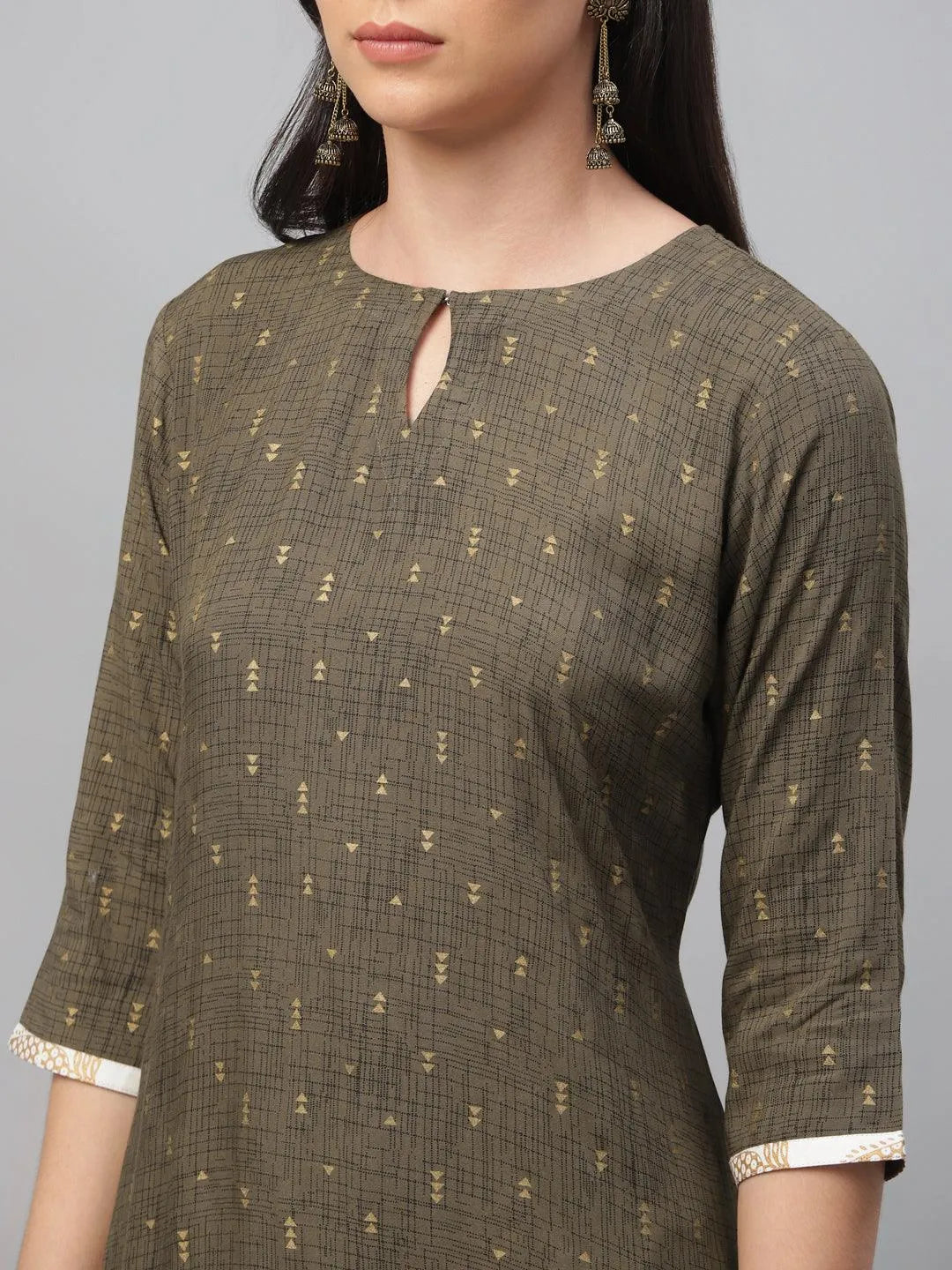 Olive Green Printed Rayon Suit Set - Libas 