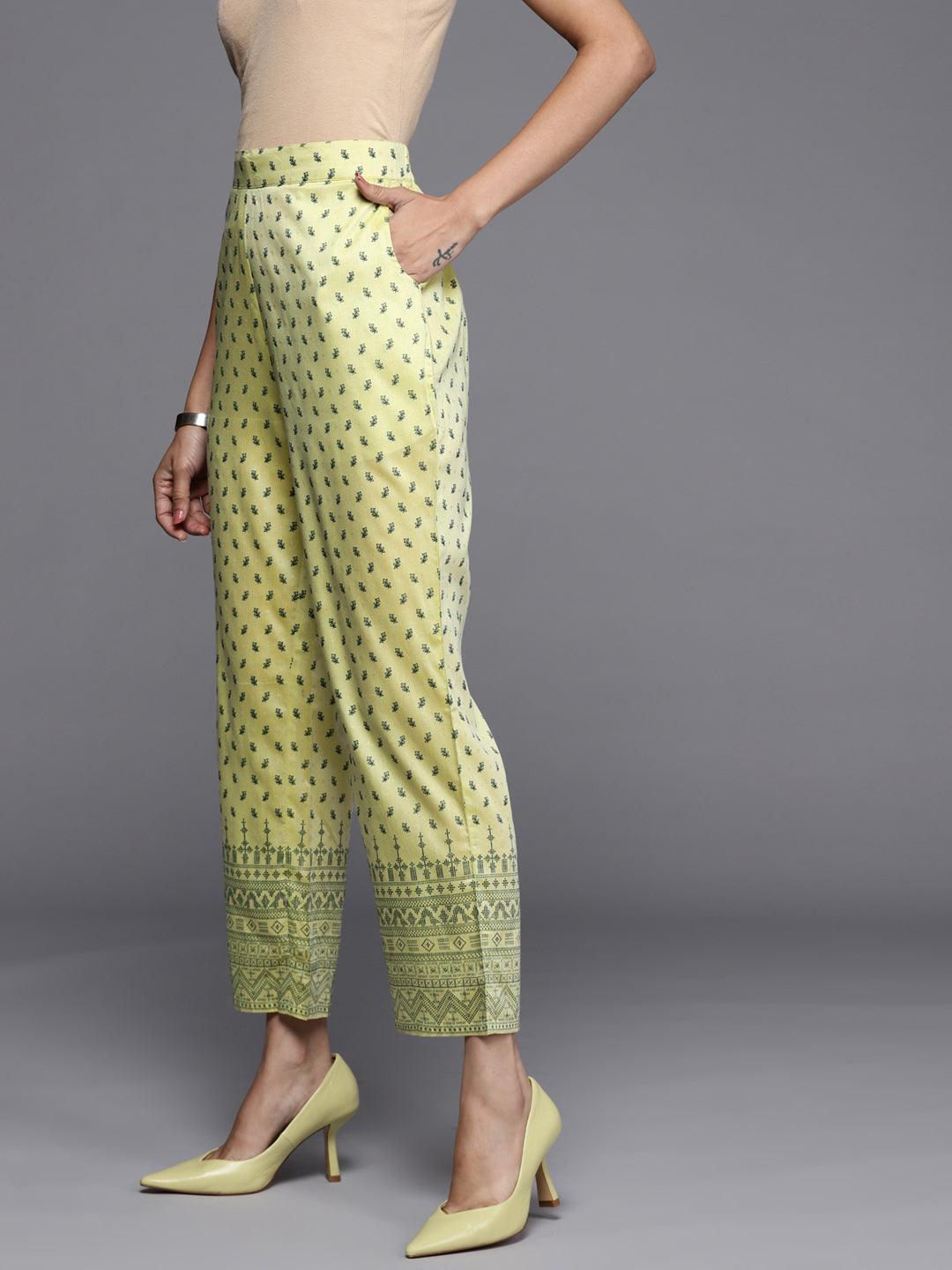 Olive Printed Silk Trousers