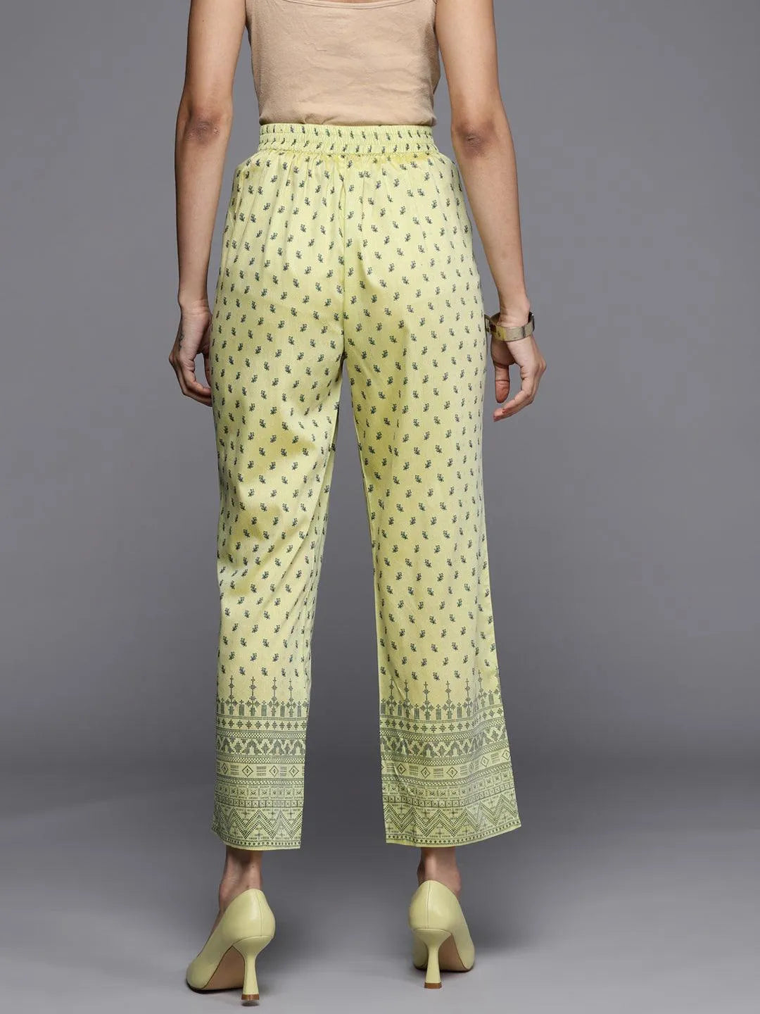 Olive Printed Silk Trousers - Libas 