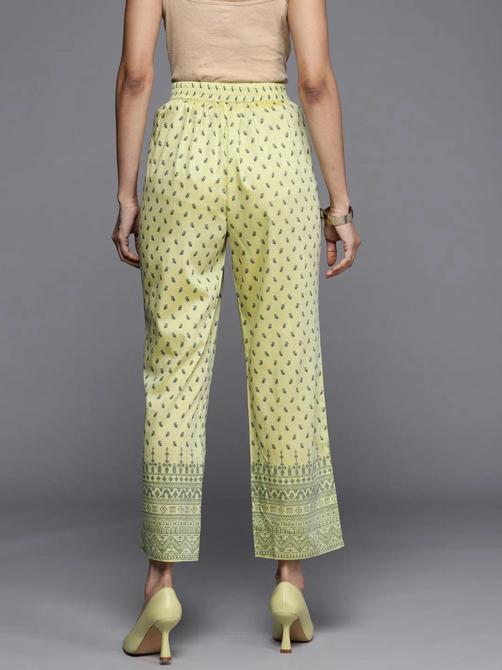 Olive Printed Silk Trousers - Libas