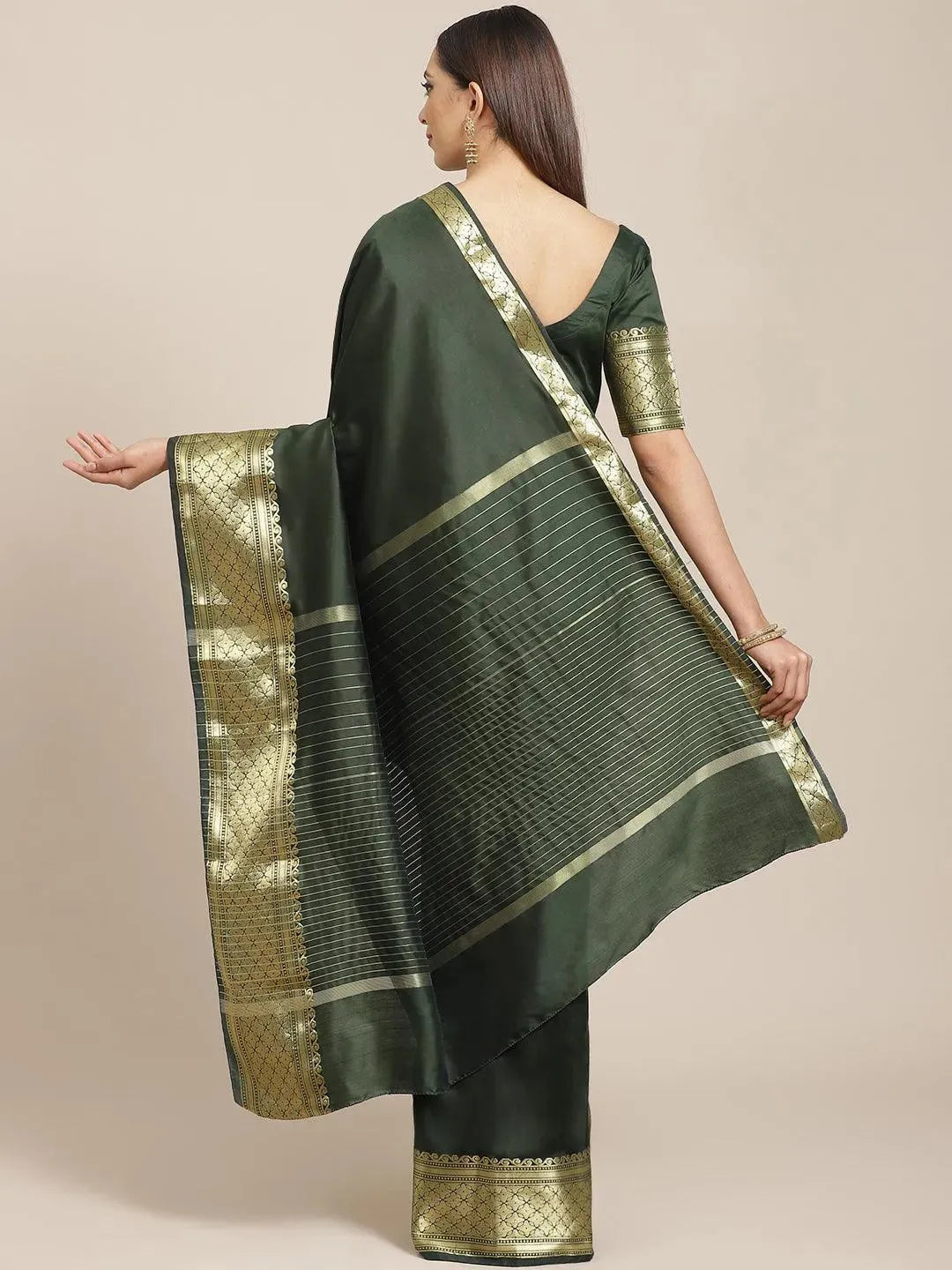 

Olive Solid Silk Blend Saree