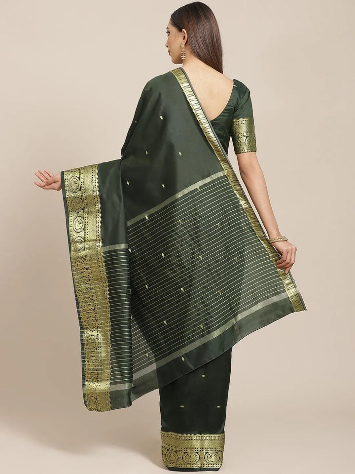 Olive Woven Design Silk Blend Saree - Libas