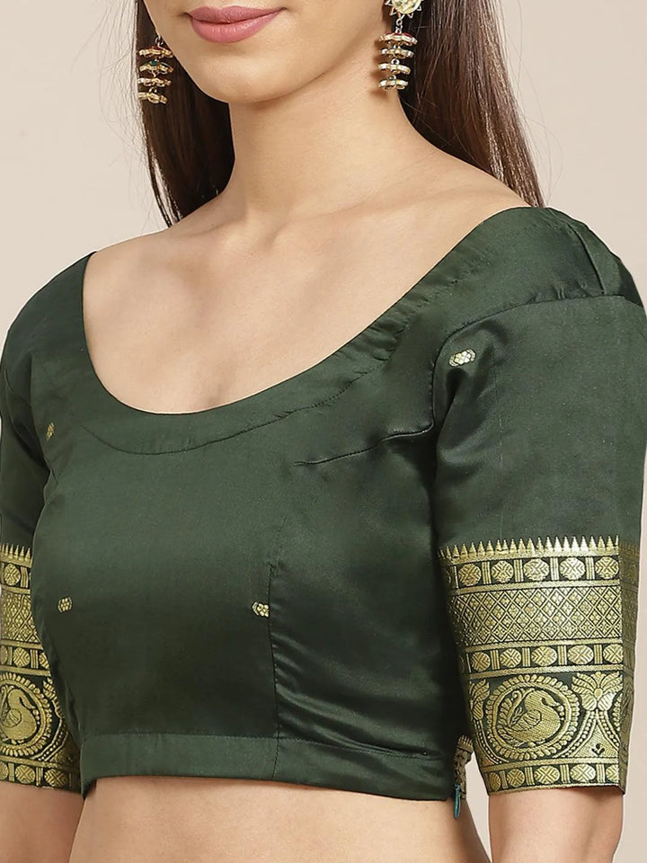 Olive Woven Design Silk Blend Saree - Libas