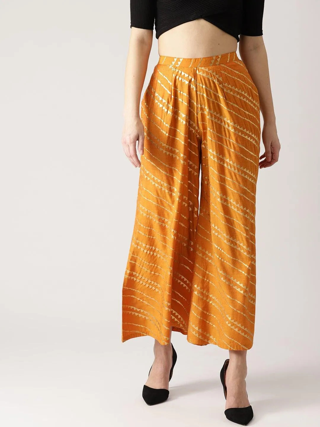 Orange Abstract Polyester Palazzos - Libas 