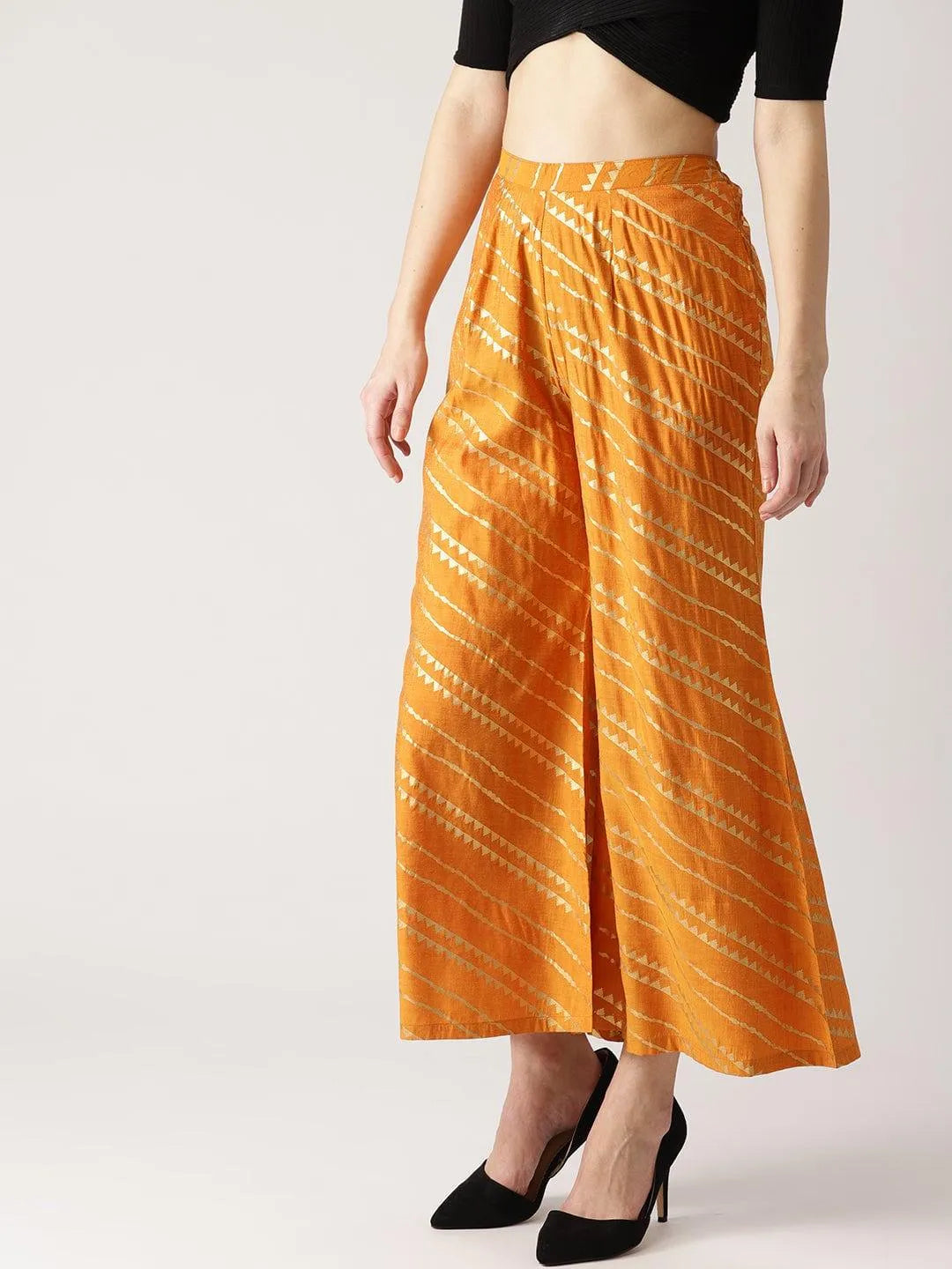 Orange Abstract Polyester Palazzos - Libas 