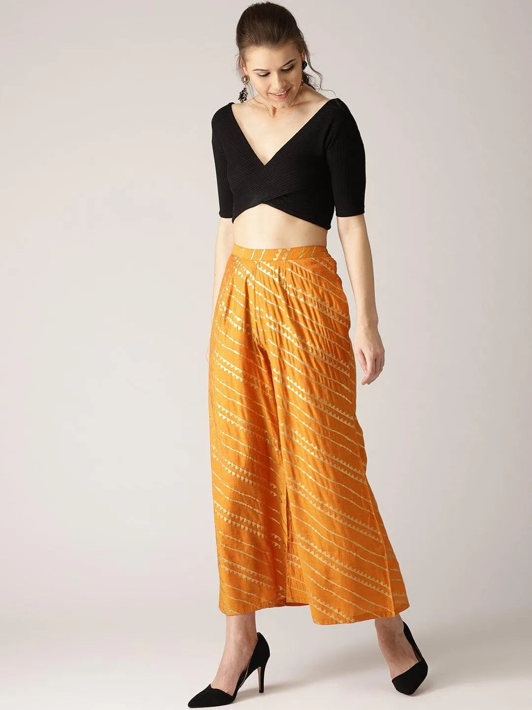 Orange Abstract Polyester Palazzos - Libas 