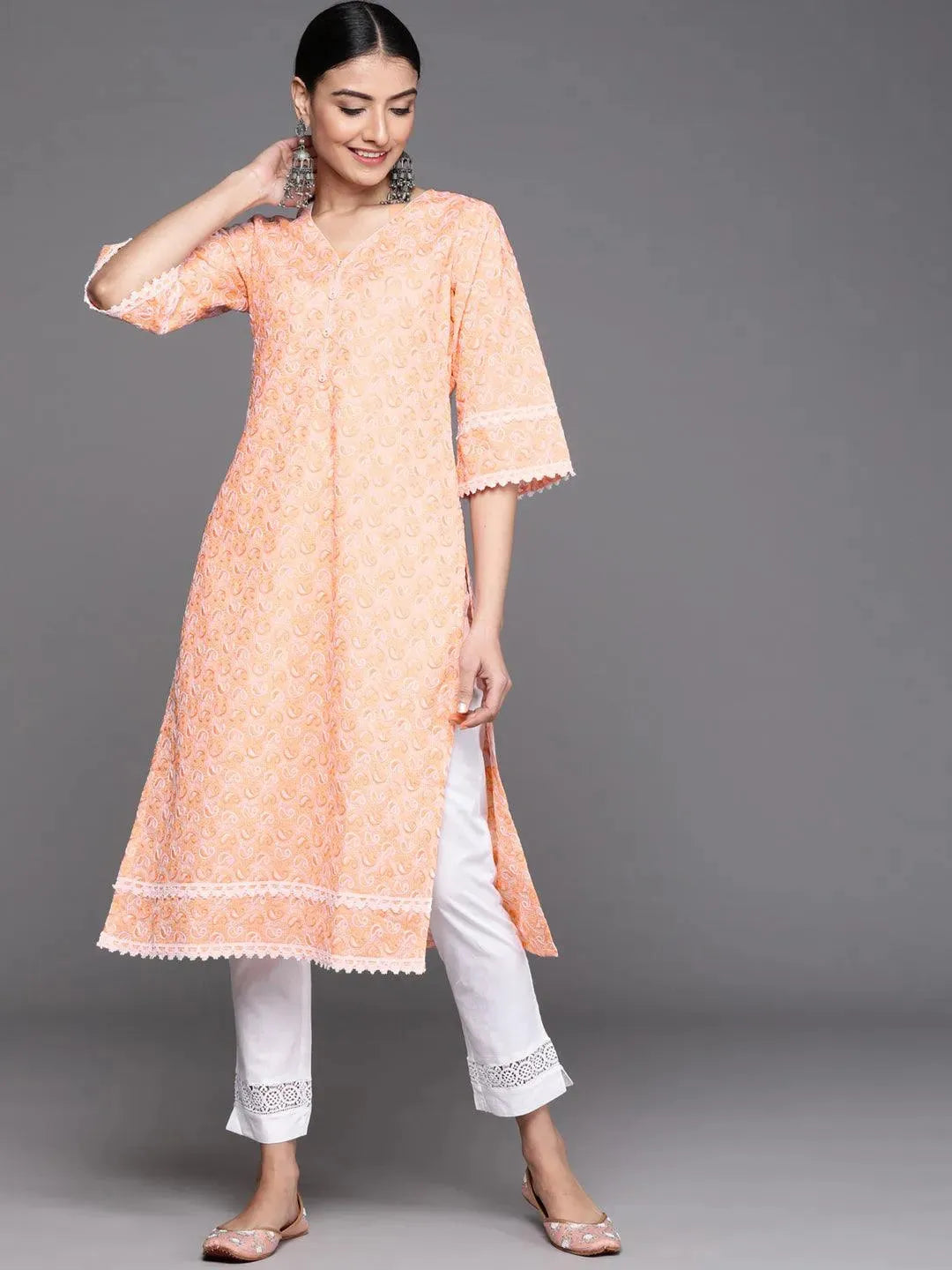 

Buy Orange Embroidered Cotton Kurta - 23144O- | Libas Ethnic Wear Online