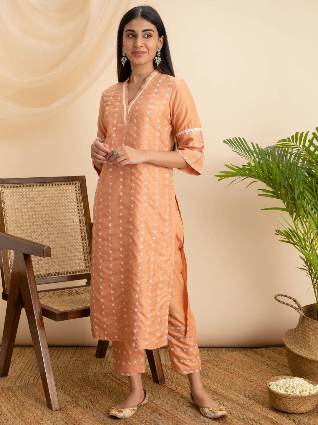 Orange Embroidered Silk Kurta - Libas