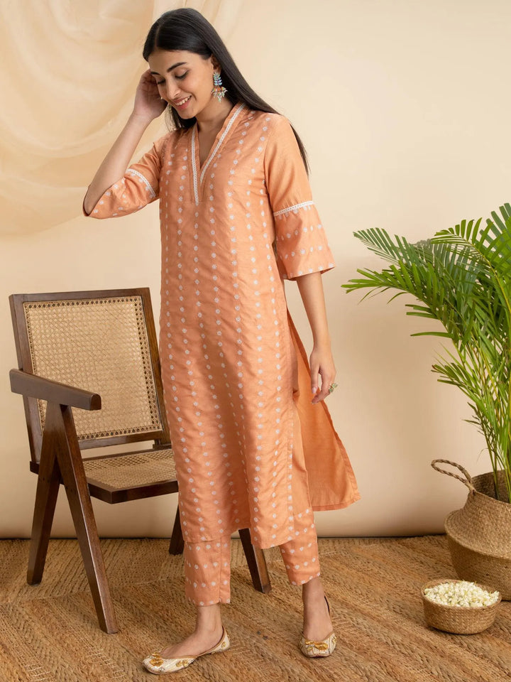 Orange Embroidered Silk Kurta - Libas