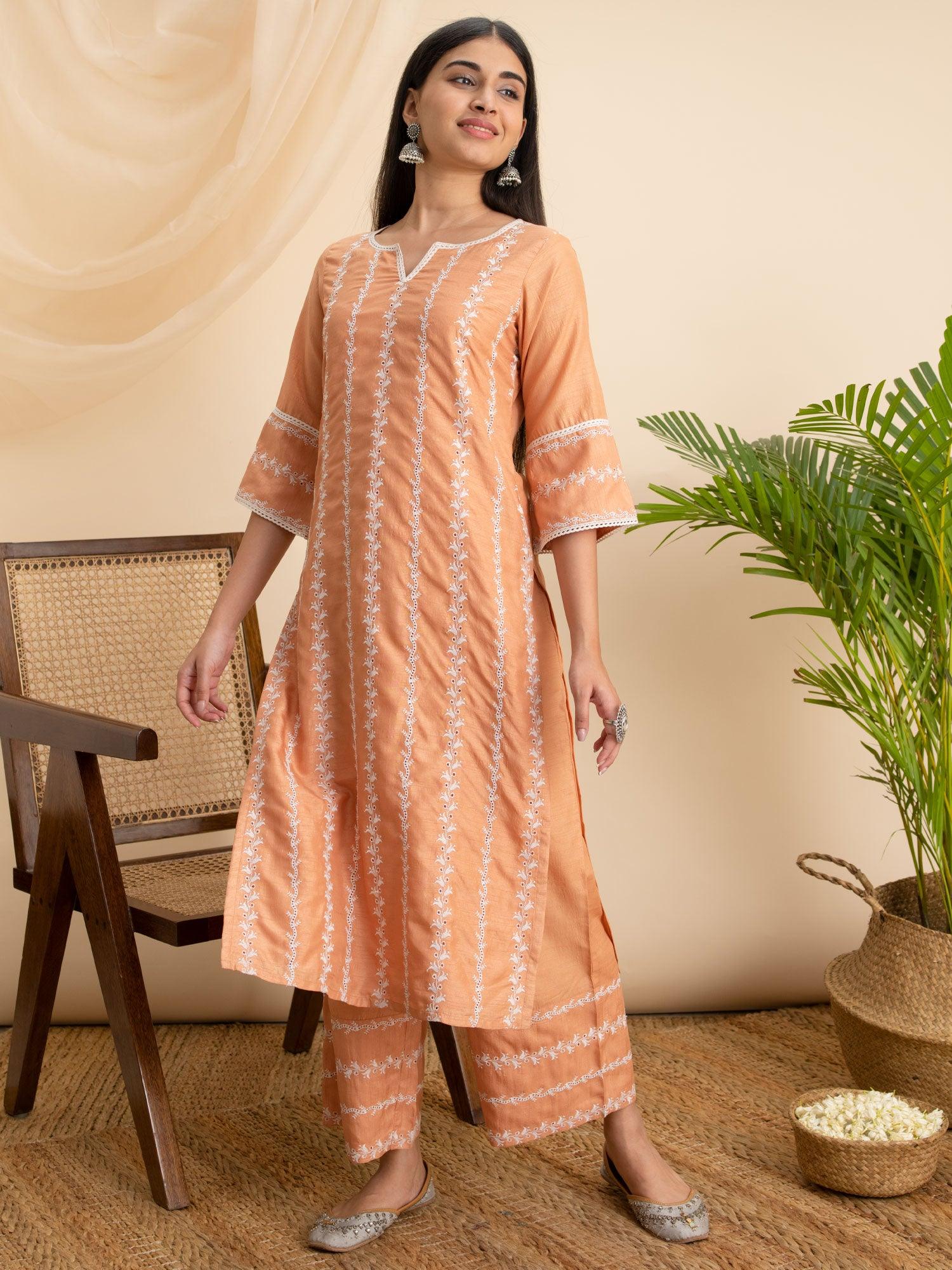 

Buy Orange Embroidered Silk Kurta - 12055O-XS | Libas Ethnic Wear Online