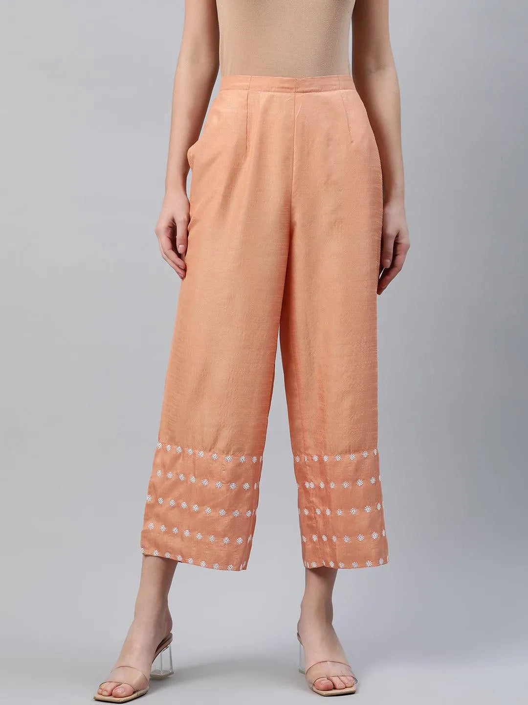 Orange Embroidered Silk Palazzos - Libas