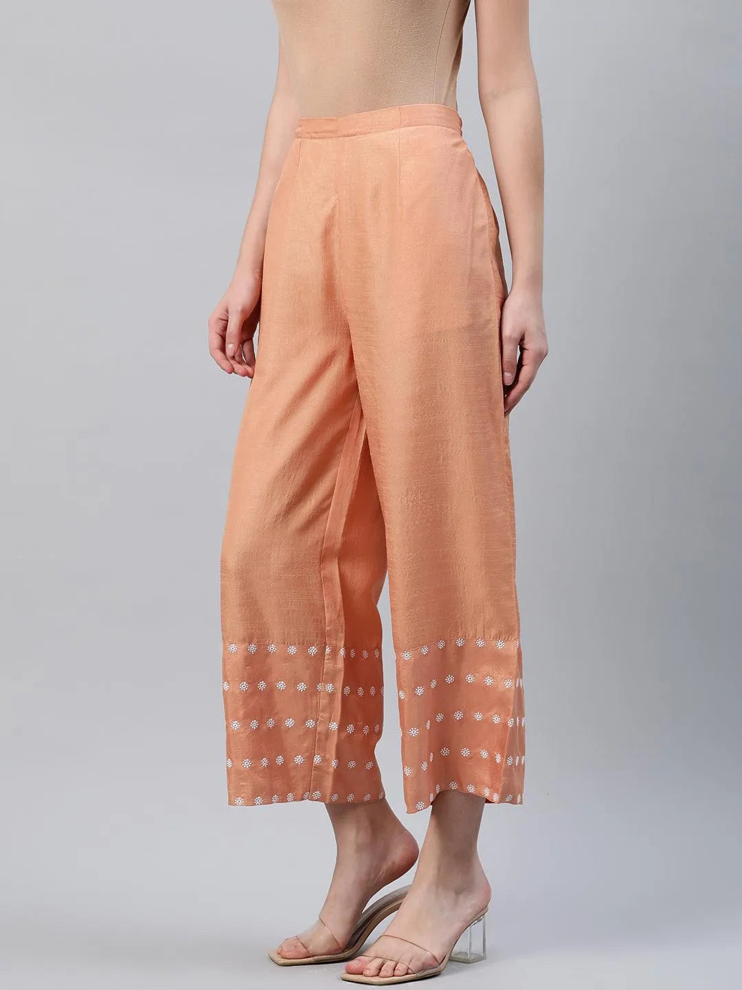 Orange Embroidered Silk Palazzos - Libas