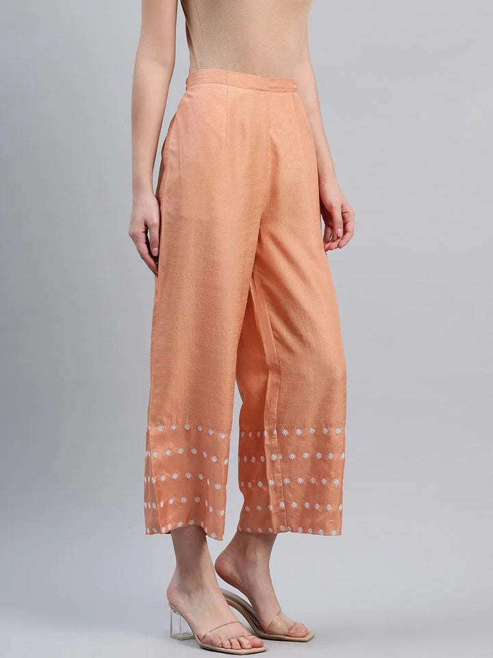 Orange Embroidered Silk Palazzos - Libas