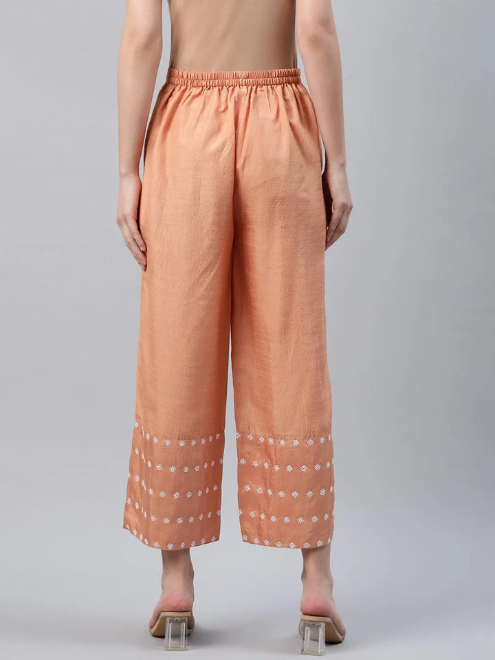 Orange Embroidered Silk Palazzos - Libas