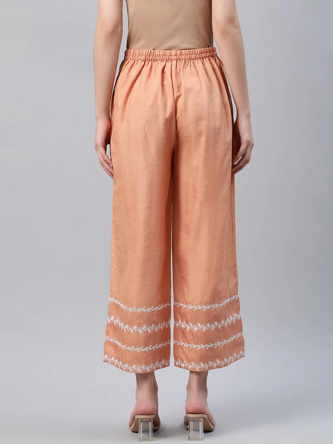 Orange Embroidered Silk Palazzos - Libas 