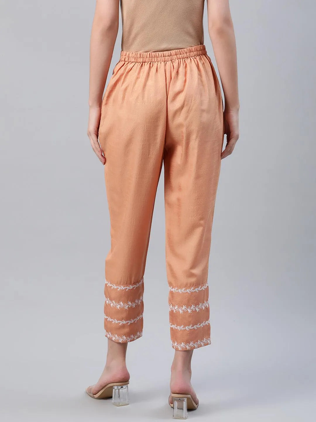 Orange Embroidered Silk Trousers - Libas 