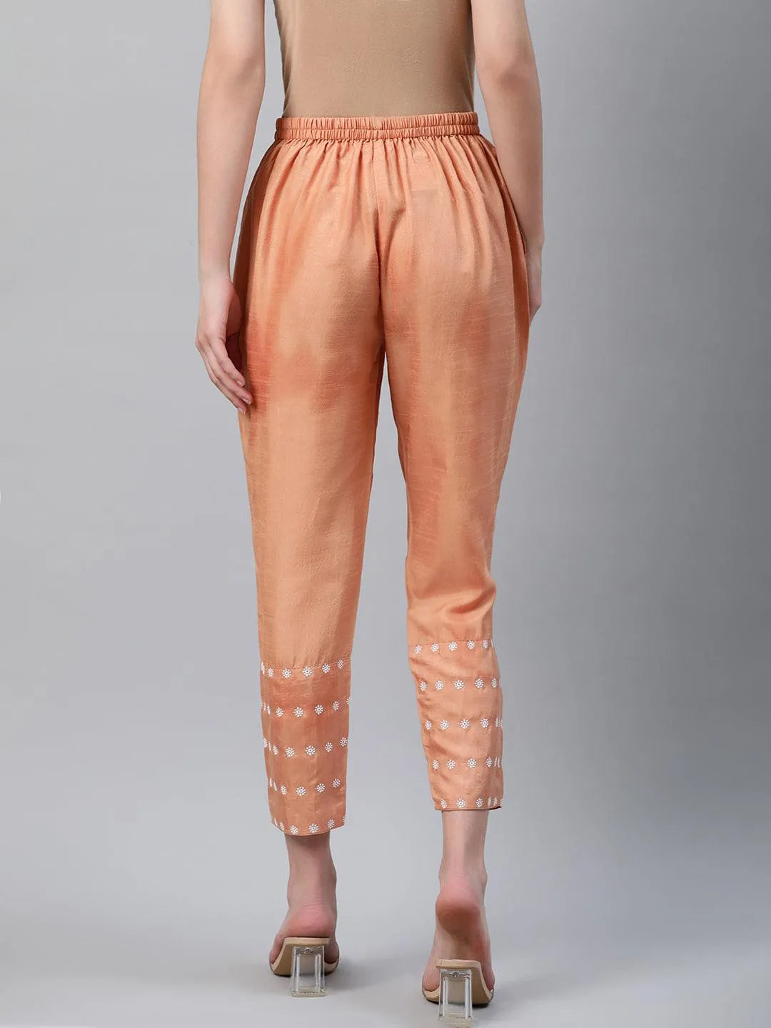 Orange Embroidered Silk Trousers - Libas 