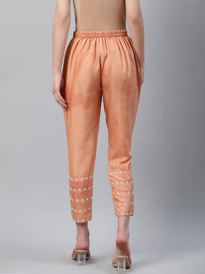 Orange Embroidered Silk Trousers - Libas