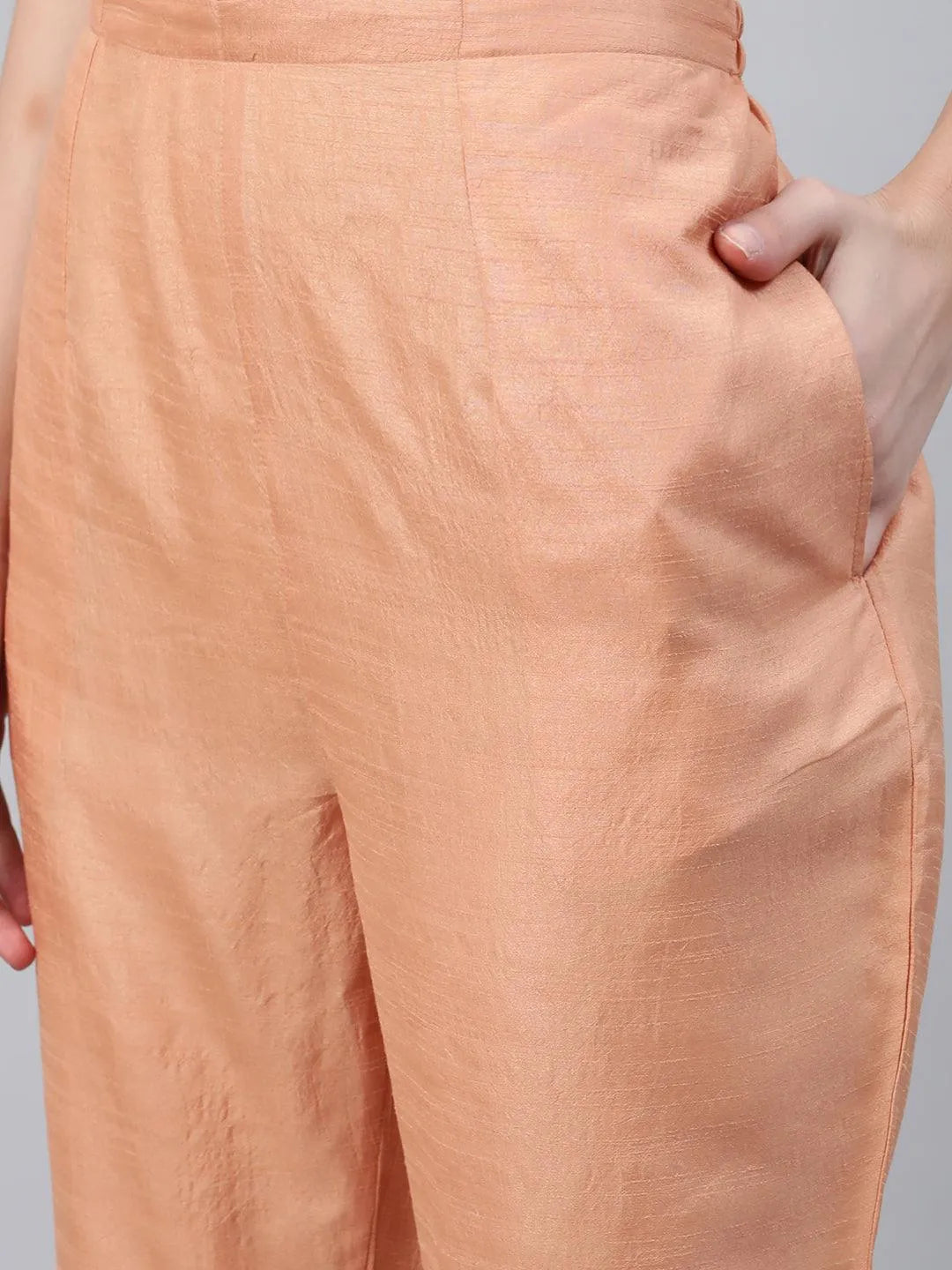 Orange Embroidered Silk Trousers - Libas