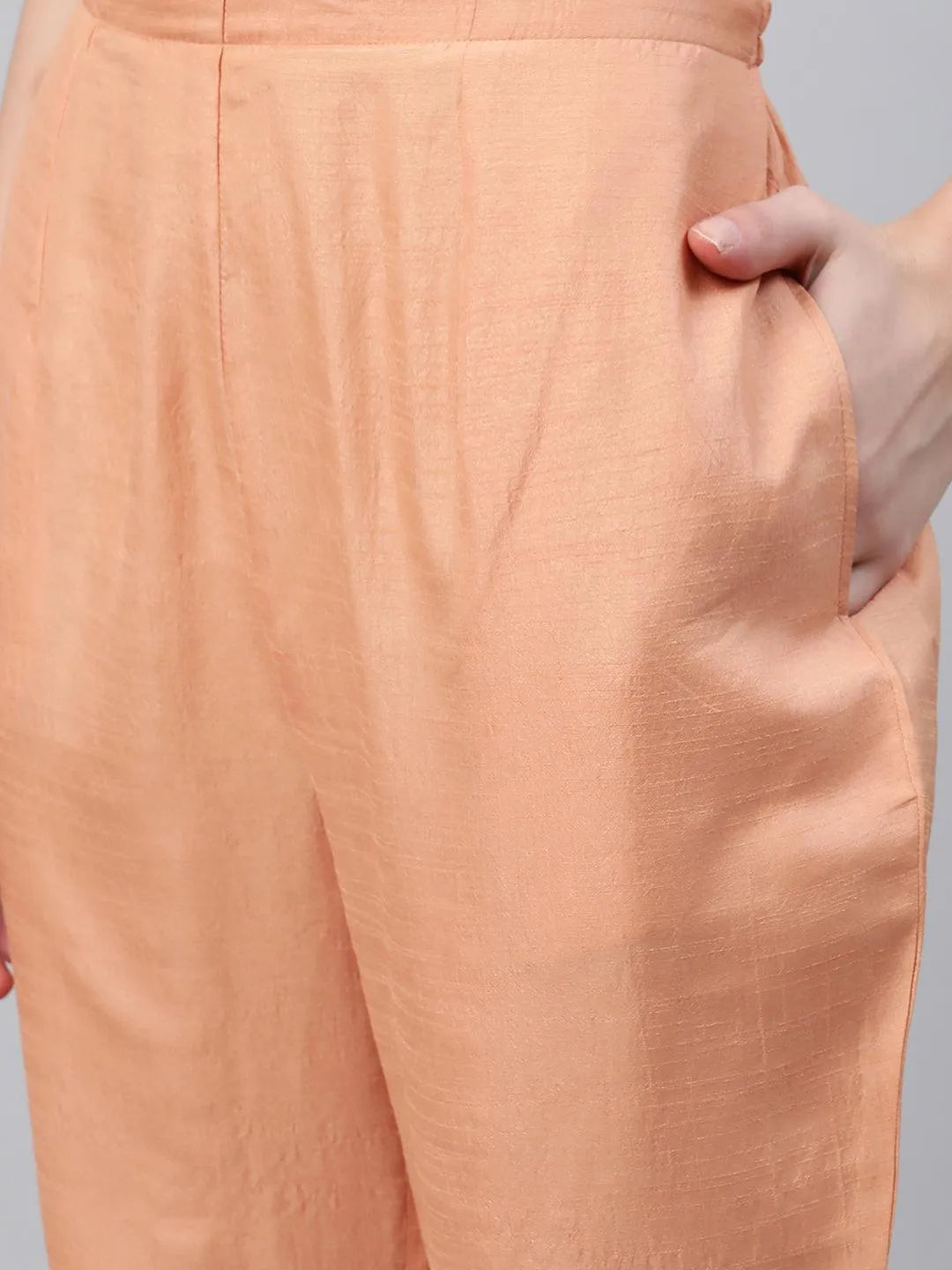 Orange Embroidered Silk Trousers - Libas