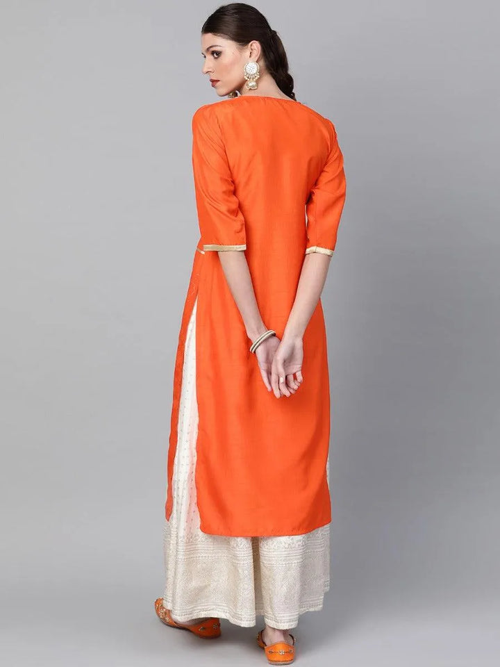 Orange Printed Chanderi Kurta - Libas