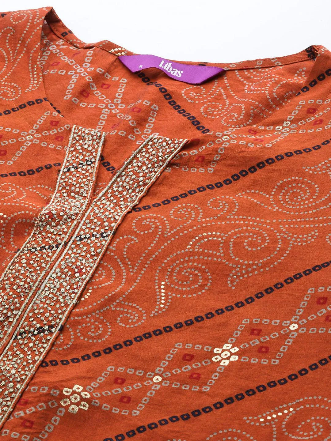 Orange Printed Chanderi Silk Kurta - Libas